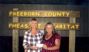 The Freeborn County Pheasant and Habitat wants to thank the Maple Island Park Association for its donation to its banquet coming up on Saturday. Pictured are Jodi Adams, left, and Irene Jones. For tickets to the banquet, call Jones at 507-438-8493. --Submitted