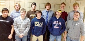 The 12 seniors on the 2013 Albert Lea football team posed for a photo Nov. 4 after the awards banquet. Front row from left are Luis Hidalgo, A.J. Krowiorz, Bryce Hoyt, Drew Cole and Alex Seuser. Back row from left are Jake Swenson, Hunter Hoyne, Levi Hanson, Tim Furland and Cody Scherff. Not pictured are Bany Chan and James Hanson. Scherff was a First-Team All-Area and three-time All-Conference selection. Furland was All-Area honorable mention. — Submitted
