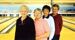 Out of 13 entrants, Lila Johnson won the women’s division of the Senior Notes Turkey Shoot Tuesday at Holiday Lanes with a score of 964. Bonnie Schneider took second with 939, Bev Indrelie was third with 936 and Sonja Troe was fourth with 873. From left are Johnson, Schneider, Indrelie and Troe. — Submitted