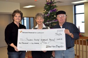 The Albert Lea chapter of Thrivent Financial for Lutherans provided the Freeborn County Historical Museum with a $1,600 supplemental funding check for its Autumn in the Village festival. From left are Barb Rehmke, records director, Pat Mulso, executive director of the museum and Larry Trampel, community service team director. --Submitted