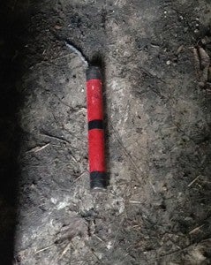 This explosive was found Wednesday night in an outdoor restroom at Legion Park near Bricelyn. — Provided